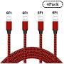 MeiShi MFi Certified iPhone Charger 4 Pack 6FT High Speed Nylon Braided USB Fast Charging&Data Syncs Cord Compatible iPhone Xs/Max/XR/X/8/8Plus/7/7Plus/6S/6S Plus/SE/iPad/iPod (Red+Black).