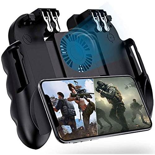 4 Trigger Mobile Game Controller with Cooling Fan for PUBG/Call of Duty/Fotnite [6 Finger Operation] YOBWIN L1R1 L2R2 Gaming Grip Gamepad Mobile Controller Trigger for 4.7-6.5" iOS Android Phone