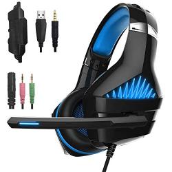 GM-1 Gaming Headset for New Xbox One PS4 PC Tablet Cellphone, Stereo LED Backlit Headphone with Mic by AFUNTA (Blue-2)