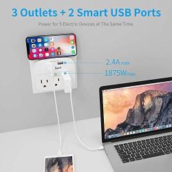 2 Pack Wall Surge Protector, Multi Plug Outlet Extender, Mount Outlet Wall Adapter with 2 USB Charging Ports 2.4 A, 490 Joules, ETL Certified-White for Home, School, Office