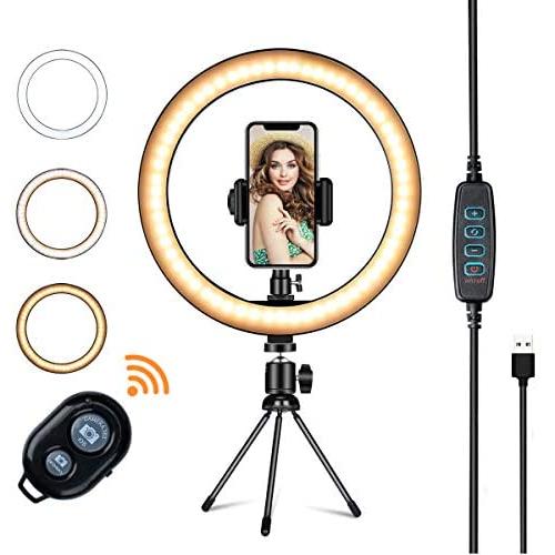 LED Ring Light with Tripod Stand，VillSure 10" Selfie Ring Light Makeup Ring Light for YouTube Video, Photography, Shooting with 3 Light Modes and 10 Brightness Level Compatible with iPhone/Android