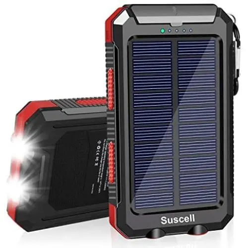 Solar Charger, SUSCELL 20000mAh Portable Solar Power Bank for Cell Phone, Dual 5V/2.1A USB Ports Output and 2 Led Flashlight, Perfect for Outdoor Trip/Emergency