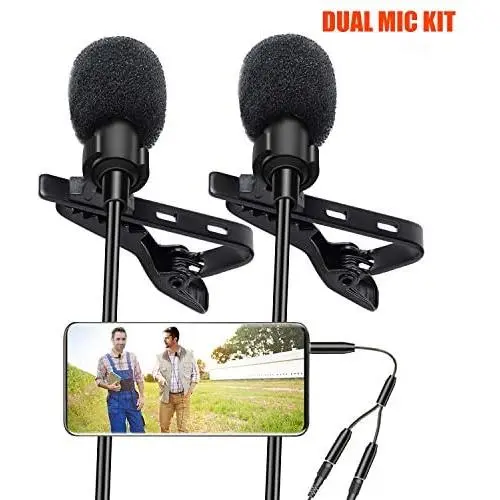 Lavalier Lapel Microphone, Kuyang 2 Pack Omnidirectional Mic for Smartphone, Desktop PC Computer, DSLR, Recording Mic for Podcast, YouTube, Vlogging, and Interview Lavalier Lapel Microphone, Kuyang 2 Pack Omnidirectional Mic for Smartphone, Desktop PC Computer, DSLR, Recording Mic for Podcast, YouTube, Vlogging, and Interview
