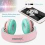 Riwbox WT-7S Bluetooth Headphones Light Up, Foldable Stero Wireless Headset with Microphone and Volume Control for PC/Cell Phones/TV/iPad (Pink Green)