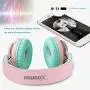 Riwbox WT-7S Bluetooth Headphones Light Up, Foldable Stero Wireless Headset with Microphone and Volume Control for PC/Cell Phones/TV/iPad (Pink Green)