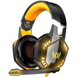 VersionTECH. G2000 Gaming Headset, Surround Stereo Gaming Headphones with Noise Cancelling Mic, LED Lights & Soft Memory Earmuffs for Xbox One, PS4, Nintendo Switch, PC Mac Computer Games- Orange