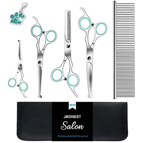J-Bonest 8PCs Stainless Steel Dog Grooming Scissors Kit, Heavy Duty Pet Grooming Trimmer Set with Thinning, Straight, Curved Shears Comb for Large Small Dog Long Short Curly Hair J-Bonest 8PCs Stainless Steel Dog Grooming Scissors Kit, Heavy Duty Pet Grooming Trimmer Set with Thinning, Straight, Curved Shears Comb for Large Small Dog Long Short Curly Hair