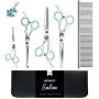 J-Bonest 8PCs Stainless Steel Dog Grooming Scissors Kit, Heavy Duty Pet Grooming Trimmer Set with Thinning, Straight, Curved Shears Comb for Large Small Dog Long Short Curly Hair