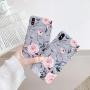 YeLoveHaw iPhone Xs Case for Girls, Flexible Soft Slim Fit Full-Around Protective Cute Shell Phone Case Cover with Purple Floral and Gray Leaves Pattern for iPhone X/XS 5.8 Inch (Pink Flowers)