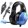 PS4 Headset PC Gaming Headset Stereo Surround Sound Over-Ear Gaming Headphones with Mic Breathing RGB Rainbow Light Noise Cancelling & Volume Control for Laptop (3.5mm Splitter Cable Included)