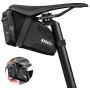 WIOR Strap-on Bike Saddle Bag, 1.5L Waterproof Bike Under Seat Bag with Zipper & Reflective Stripes, Mountain Road Bikes Bicycle Pouch Under Seat for Outdoor Riding Cycling Accessories (Black)