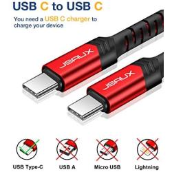 JSAUX USB C to C Cable 60W, 3-Pack [10ft+6.6ft+3.3ft ] Type C Fast Charging Cord Charger Compatible with Samsung Galaxy S20 Ultra Plus S20+ Note 10 10+ A80, Google Pixel 4 3 2 XL iPad Pro 2018 -Red