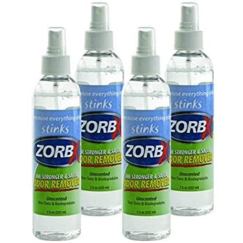 ZORBX Unscented Multipurpose Odor Remover –Safe for All, Even Children, No Harsh Chemicals, Perfumes or Fragrances, Stronger and Safer Odor Eliminator Works Instantly (7.5 oz, 4 Pack)