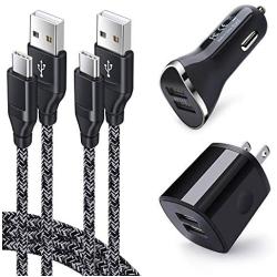 USB Wall Charger, Dual Port Car Charger Adapter with 2Pack 6ft Type C Charging Cable Compatible Samsung S10e S10+ S10 S9+ S9 S8 Note 10 10+ 9 8 A10e A20 A50, Moto G7 Power/G6/Z4/Z3, Google Pixel 3a