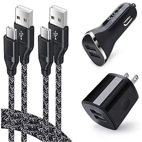 USB Wall Charger, Dual Port Car Charger Adapter with 2Pack 6ft Type C Charging Cable Compatible Samsung S10e S10+ S10 S9+ S9 S8 Note 10 10+ 9 8 A10e A20 A50, Moto G7 Power/G6/Z4/Z3, Google Pixel 3a