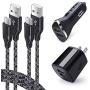 USB Wall Charger, Dual Port Car Charger Adapter with 2Pack 6ft Type C Charging Cable Compatible Samsung S10e S10+ S10 S9+ S9 S8 Note 10 10+ 9 8 A10e A20 A50, Moto G7 Power/G6/Z4/Z3, Google Pixel 3a