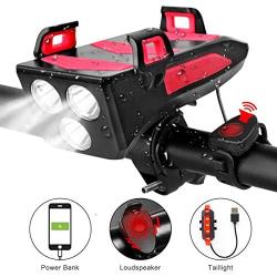 Ultra Bright Bike Light Set, 4000 mAh Rechargeable Bicycle Light, 6 Hours Endurance, Equip Bicycle Front Headlight and Back Taillight&loudspeaker, 3 Light Modes Mountain Cycling Riding Lamp Flashlight