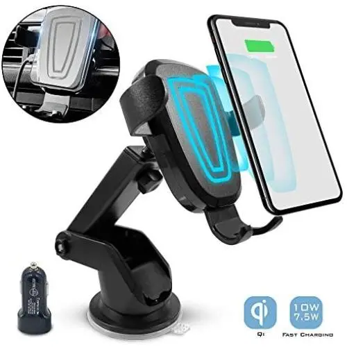 Tractex Wireless Car Charger, 10W / 7.5W Qi Fast Charging Gravity Clamping Mount, Dash/Windshield & Air Vent Compatible with iPhone 8/8 Plus & Later Samsung S6 Edge+ & Later Tractex Wireless Car Charger, 10W / 7.5W Qi Fast Charging Gravity Clamping Mount, Dash/Windshield & Air Vent Compatible with iPhone 8/8 Plus & Later Samsung S6 Edge+ & Later