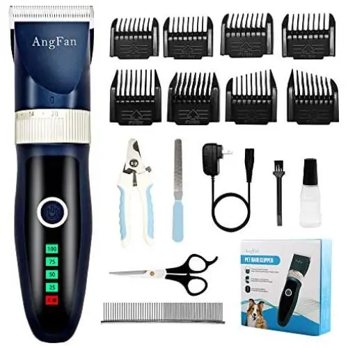 AngFan Dog Clippers 16pcs Dog Grooming Kit Noiseless Cordless Dog Grooming Clippers Professional Rechargeable Dog Trimmer Electric Hair Clippers for Thick Coats Small Medium Large Dogs Cats Pets AngFan Dog Clippers 16pcs Dog Grooming Kit Noiseless Cordless Dog Grooming Clippers Professional Rechargeable Dog Trimmer Electric Hair Clippers for Thick Coats Small Medium Large Dogs Cats Pets