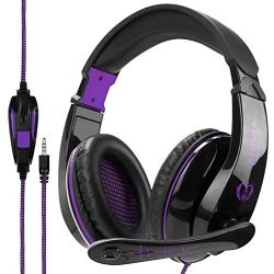 Stereo Gaming Headset PS4 Xbox One X, Anivia A9S Wired Over Ear Headphone with Mic for PC MAC Laptop Mobile iPad Nintendo Switch Games(Black Purple)