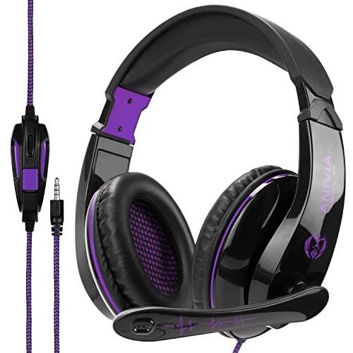 Stereo Gaming Headset PS4 Xbox One X, Anivia A9S Wired Over Ear Headphone with Mic for PC MAC Laptop Mobile iPad Nintendo Switch Games(Black Purple)