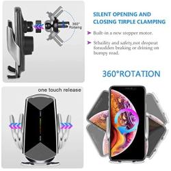 Wireless Car Charger 15W Fast Charging Touch Sensing Auto-Clamping Car Wireless Charger Air Vent Clip Car Phone Mount for iPhone SE/11/11 Pro Series/X/XR/8, Samsung Galaxy S20 S10 Note10/9 (Q1-Silver)