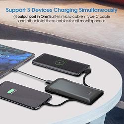 Cell Phone External Battery Packs TG90 10000mAh Power Bank with Built in Cable Portable Charger Battery Backup Compatible with iPhone iPad Android Phone Power Packs