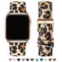 OMIU Square Bands Compatible for Apple Watch 42mm 44mm 38mm 40mm, Genuine Leather Replacement Band Compatible with Apple Watch Series 5/4/3/2/1 Edition (Leopard/Rose Gold, 42mm 44mm)