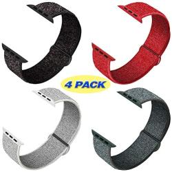 QIENGO 4Pack Compatible for Apple Watch Band 38mm 40mm 42mm 44mm，Adjustable Soft Lightweight Breathable Sports Replacement Band for Series 5 4 3 2 1