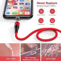 Melonboy Magnetic Charging Cable(2 Pack, 3.3ft/6.6ft), Soft & Tangle-Free Liquid Silicone Cable, 3 in 1 Magnetic Phone Charger Cable Compatible with Type-C, Micro USB and iProduct Devices - Red