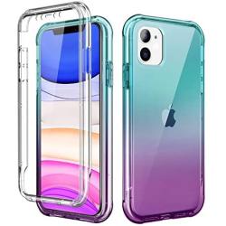 SKYLMW iPhone 11 Case 2019 6.1 inch,[Built in Screen Protector] Full Body Shockproof Dual Layer High Impact Protective Hard Plastic & TPU Phone Tough Cover Cases for Women Men,Blue-Violet Gradient