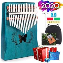 ELE ELEOPTION Kalimba 17 Keys Thumb Piano with Mahogany body builts-in Storage Canvas Bag, Tuning Hammer and Study Instruction 9 pieces-Professional Gift for Music Lovers Kids Beginners - Butterfly