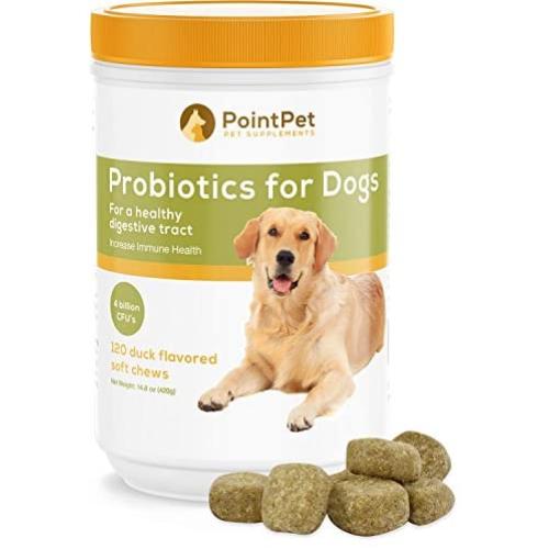 POINTPET Probiotics for Dogs - Natural Probiotic Supplement with Prebiotics, Relief from Diarrhea, Dry and Itchy Skin, Gas, Constipation, Allergies - Digestive and Immune Support, 120 Soft Chews
