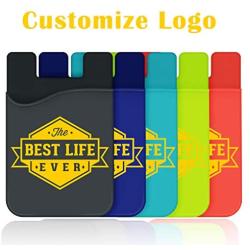 Personalize Cell Phone Wallet,5 Pieces Customize Your Logo on Silicone Credit Card ID Holder with Adhesive Stick-on Back (MOQ 100 Pieces)