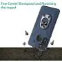 Oleaders for Galaxy A21 Case with Tempered Glass Screen Protector, Rotatable Metal Ring Holder Compatible with Magnetic Car Kickstand Case for Samsung Galaxy A21 - Blue