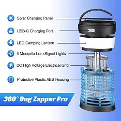 [3 in 1] Bug Zapper & Insect Fly Pest Attractant Trap & LED Camping Lantern, IP44 Waterproof, USB/Solar-Rechargeable, 9-H Battery Life, Insect Fly Traps, Mosquito Zappers, Mosquito Killer for Outdoor