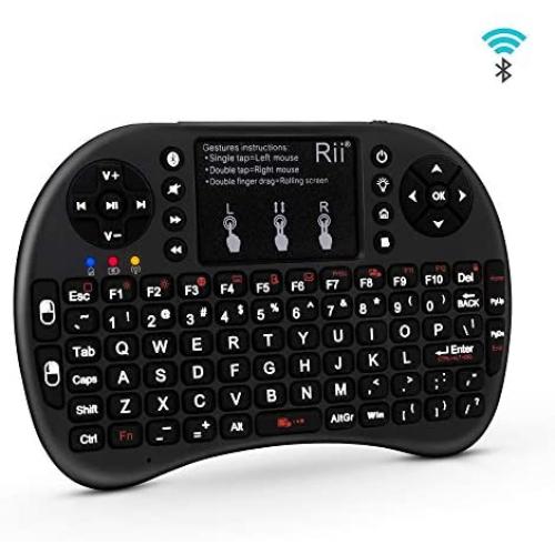 (Upgraded) Rii i8+ Mini Bluetooth Keyboard with Touchpad＆QWERTY Keyboard, Backlit Portable Wireless Keyboard for Smartphones laptop/PC/Tablets/Windows/Mac/TV/Xbox/PS3/Raspberry Pi.Black