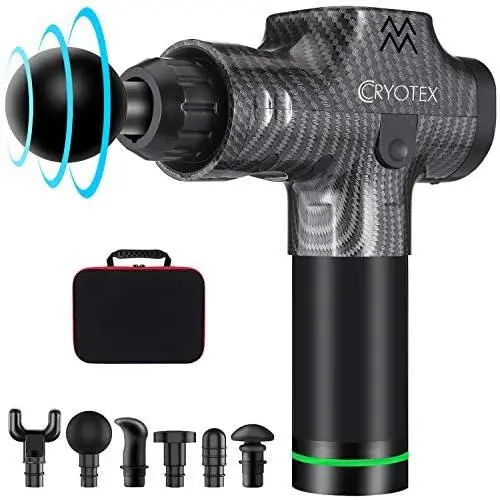Cryotex Massage Gun – Deep Tissue Handheld Percussion Massager – Six Different Heads for Different Muscle Groups - 20 Speed Options (Grey) Cryotex Massage Gun – Deep Tissue Handheld Percussion Massager – Six Different Heads for Different Muscle Groups - 20 Speed Options (Grey)