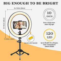 10 inch Selfie Ring Light with Metal Tripod Stand & Phone Holder for Live Streaming & Tiktok,YouTube Video,Desktop Camera Led Lights Compatilble with iPhone Aandroid