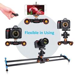 ANNSM Upgraded 3-Wheels Heavy Duty Metal Wireless Motorized Camera Dolly for DSLR Cameras Camcorders iPhone Gopro or Smart Phones with Direction Scales on Two Bending Wheels Side Metal Black Color