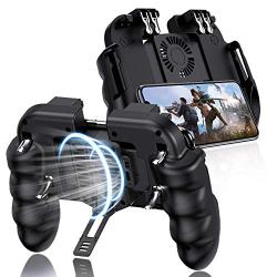 Mikirini H9 Mobile Game Controller, [6 Finger Operation] Super Cooling fan with built-in battery, Universal Game Grip for PUBG/Fortnite/Rules of Survival,for 4.7-6.7 Inch Android iOS Phone