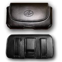 Premium Leather Horizontal Large Size Pouch Protective Carrying Cell Phone Case with Belt Clip and Belt Loops - Black