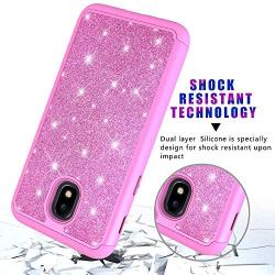 Galaxy J3 Achieve Case,Galaxy J3 2018/J3 Star/Express Prime3/Amp Prime3 Glitter Case,Luxury Glitter Sparkle Bling Case,Hybrid PC Silicone Faux Leather Cover,Dual Layer Armor Phone Case Pink