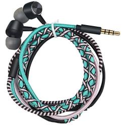 URIZONS Earbuds, in Ear Headphones with Microphone, Sports Headset for iPhone iPad iPod Mac Laptop Tablets Android Smartphones Handmade Fabric Braided Tribe Thread Wrapped Bracelet Style (Turquoise)