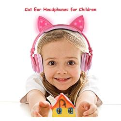 Isightguard Kids Headphones, Wired Headphones On Ear, Cat Ear Headphones with LED for Girls, 3.5mm Audio Jack for Cell Phone (Peach)