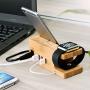 USB Charging Stand - Tendak Phone Stand with 3 USB Port Bamboo Wood Charging Dock Station for 38mm and 42mm Apple Watch & iPhone 6 6 Plus 5S 5 7 7 Plus and Other Smartphone