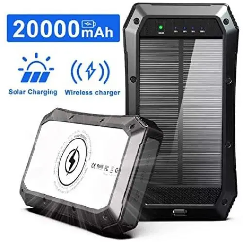 Solar Charger, 20000mAh Wireless Portable Solar Power Bank Panel Charger with 44 LEDs Outputs External Backup Battery Huge Capacity Phone Charger for Camping Outdoor for iOS Android