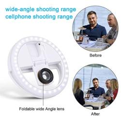 Selfie Ring Light, XINBAOHONG Rechargeable Portable Clip-on Selfie Fill Light with 36 LED for Smart Phone Photography, Camera Video, Girl Makes up (White-c, 36LED)