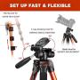 Victiv 72-inch Tall Tripod for Camera, Durable Aluminum Stand Lightweight Monopod for YouTube Videos, Live Webcasts with 2 Quick Release Plates 9.2 lbs Load for Travel and Work - Orange