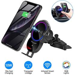 WALOTAR Wireless Car Charger CD Slot Phone Mount, Auto-Clamping 10W Qi Fast Charging Infrared Smart Sensor Air Vent Cell Phone Holder,Compatible with iPhone 11 Pro Max Xs Xr X 8,Samsung S10 S9 Note 10